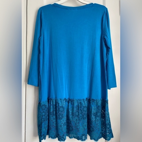 LOGO by Lori Goldstein Rayon 3/4 Sleeves Top Lace Hem Side Pockets Size: Small - Picture 3 of 11